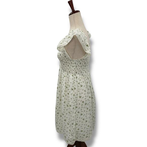 NEW Self Esteem Smocked Floral Dress Large White Green Ruffle Sundress Cottage - Picture 6 of 10